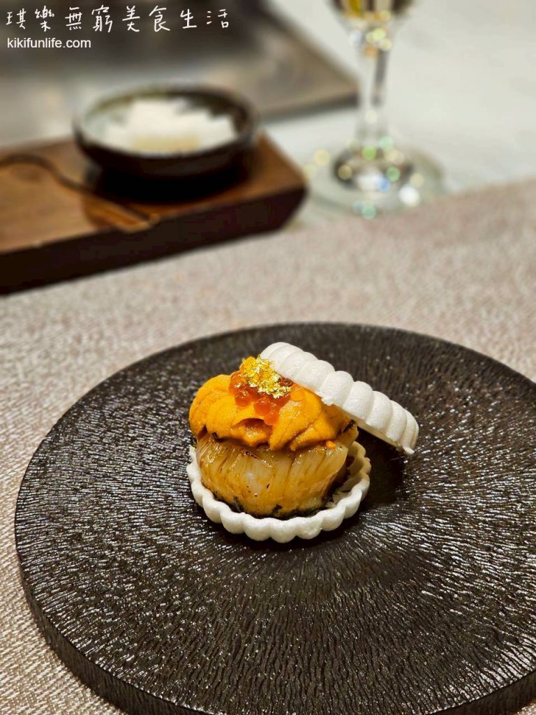 台中紀念日餐廳_森鐵板燒_手作海膽大干貝最中餅