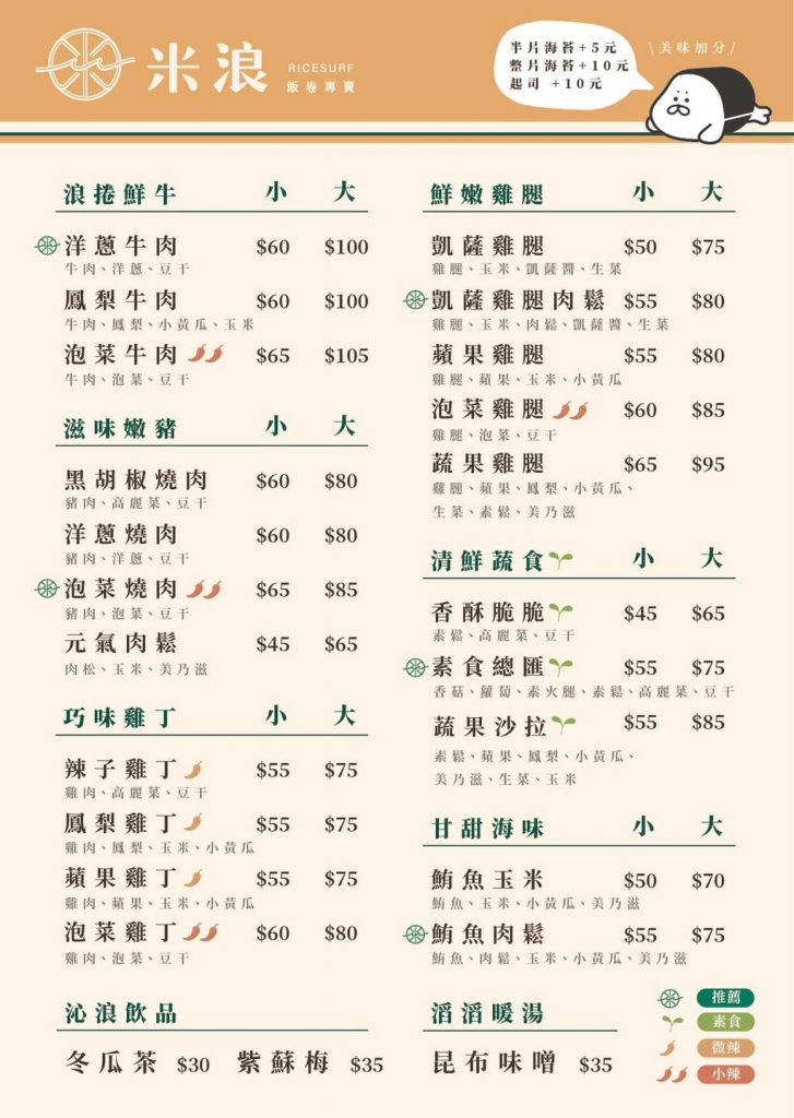 米浪飯卷_漢口店_菜單menu價格