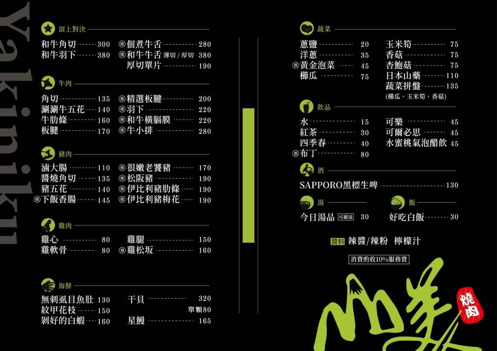 彰化燒肉推薦_山美燒肉_菜單menu價格_彰化單點燒肉